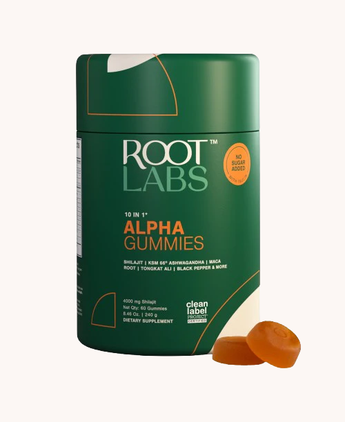 Root Labs 10-in-1 Alpha Shilajit Gummies | 4000 mg Pure Himalayan Shilajit, Tongkat Ali, Maca Root, 75% Fulvic Acid | ShilAbsorb Bioavailability Tech | Sugar-Free Vegan, 85+ Trace Minerals